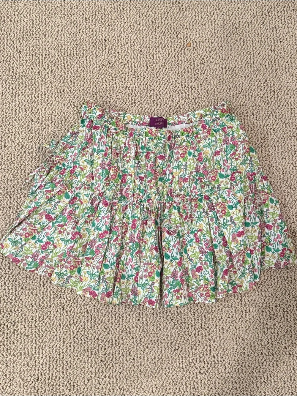 J. Crew x Liberty London Floral Tiered Skater Mini Skirt in Pink, Green & Yellow